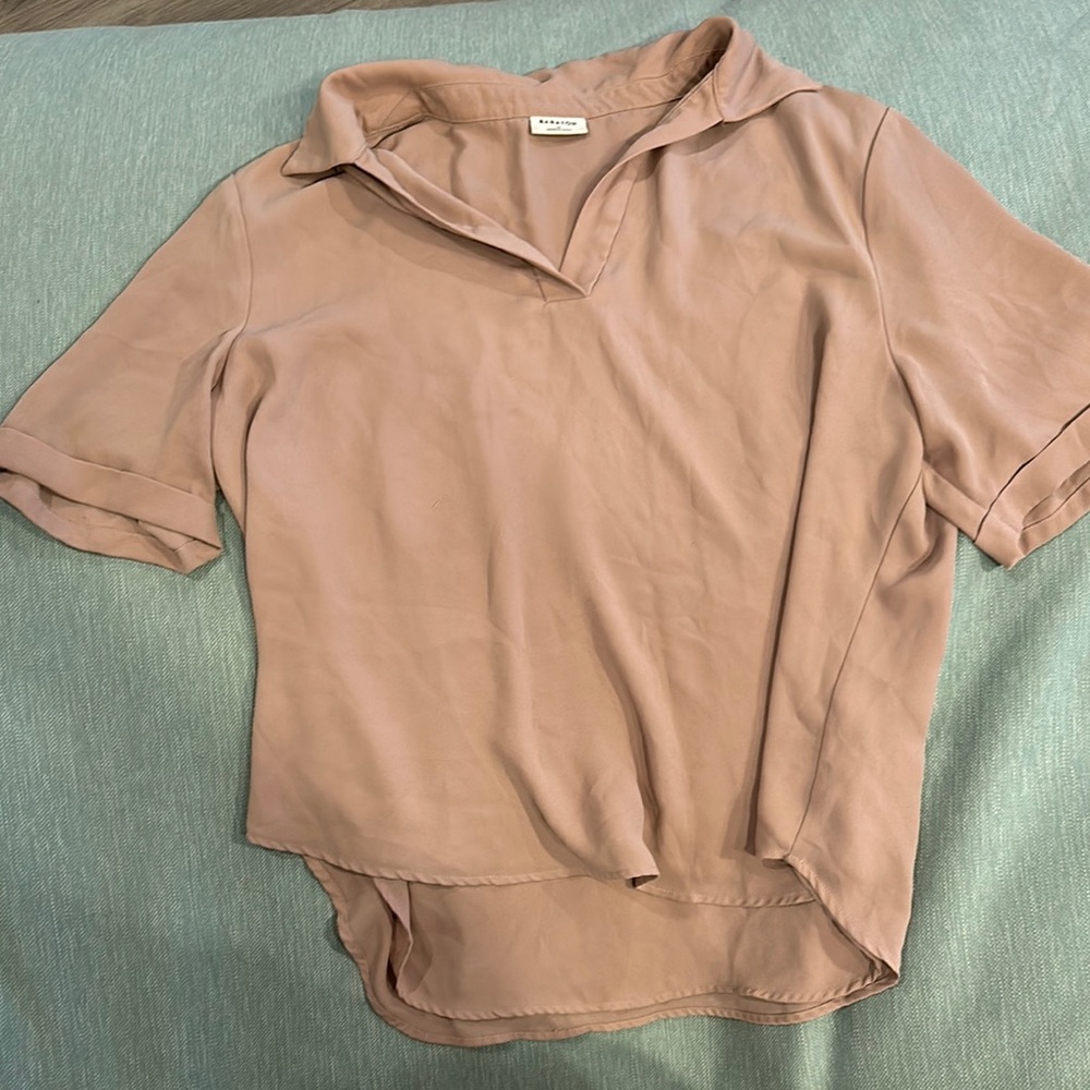 Aritzia Tan Cream Boxy Polo Button Down Top